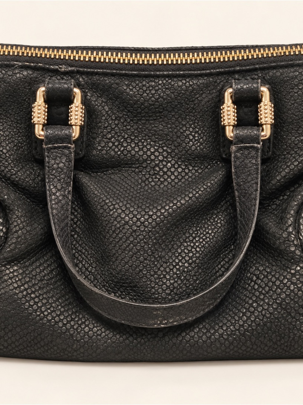 Aimee Kestenberg Black Textured Satchel Bag Gold Hardware